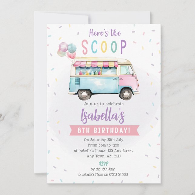 Convite de Aniversário de Carrinho de Sorvete - Aq (Frente)