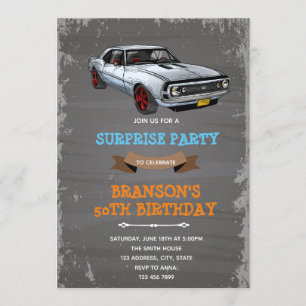 Convite de aniversário de carro camaro retrô