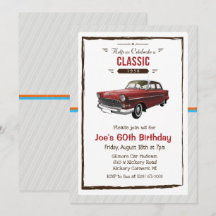 Convite de Aniversário de Carro Clássico Antigo pa