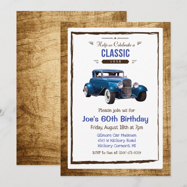 Convite de Aniversário de Carro Clássico Antigo pa (Frente/Verso)