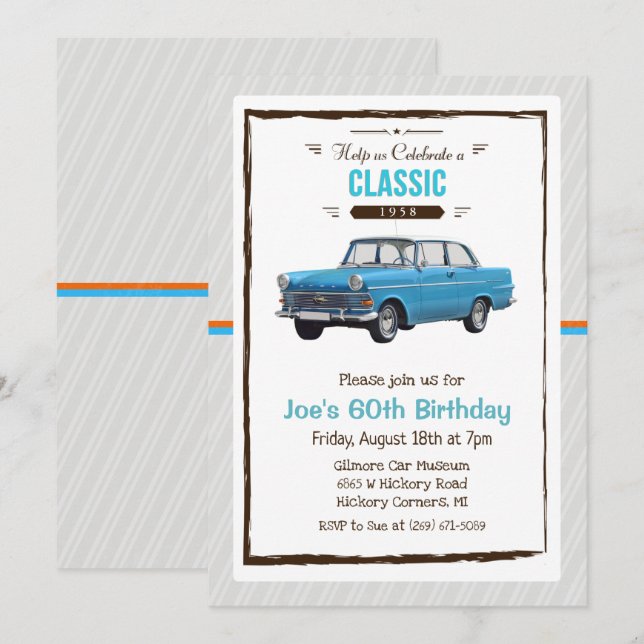 Convite de Aniversário de Carro Clássico Antigo pa (Frente/Verso)