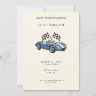 Convite de Aniversário de Carro de Corrida Azul Vi