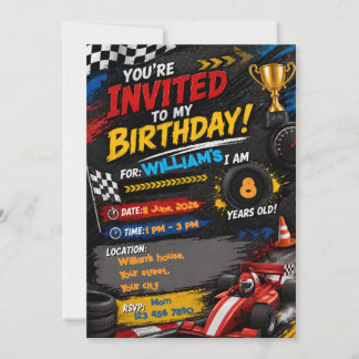 Convite de Aniversário de Carro de Corrida | P Per