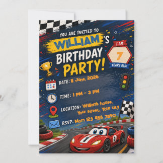 Convite de Aniversário de Carro de Corrida | P Per