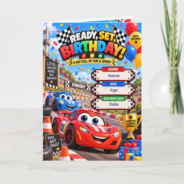 Convite de Aniversário de Carro de Corrida Pronto  (Frente)