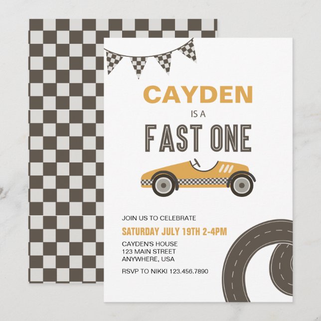 Convite de Aniversário de Carro de Corrida Rápido (Frente/Verso)