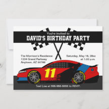 Convite de Aniversário de Carro de Corrida Vermelh