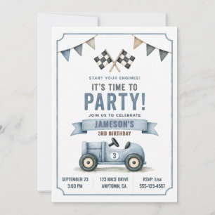 Convite de Aniversário de Carro de Corrida Vintage