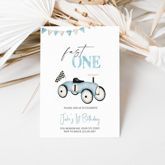 Convite De Aniversário De Carro De Raça Azul (Criador carregado)