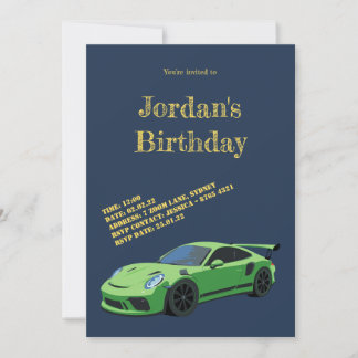 Convite de Aniversário de Carro Esportivo Verde