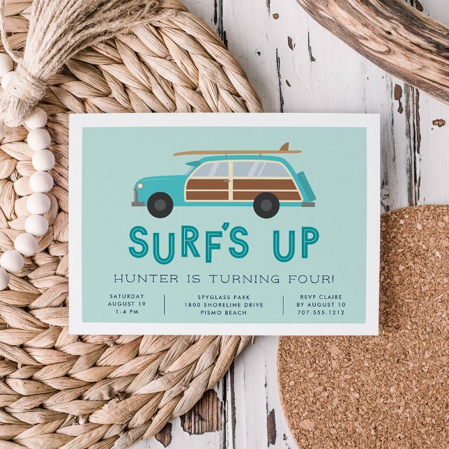 Convite de aniversário de Carro Vintage Woody (Criador carregado)