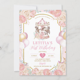 Convite de aniversário de Carrossel Mágico, rosa e