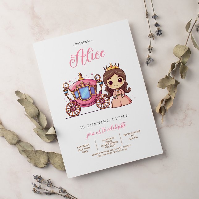Convite de aniversário de Carruagem princesa rosa (Criador carregado)