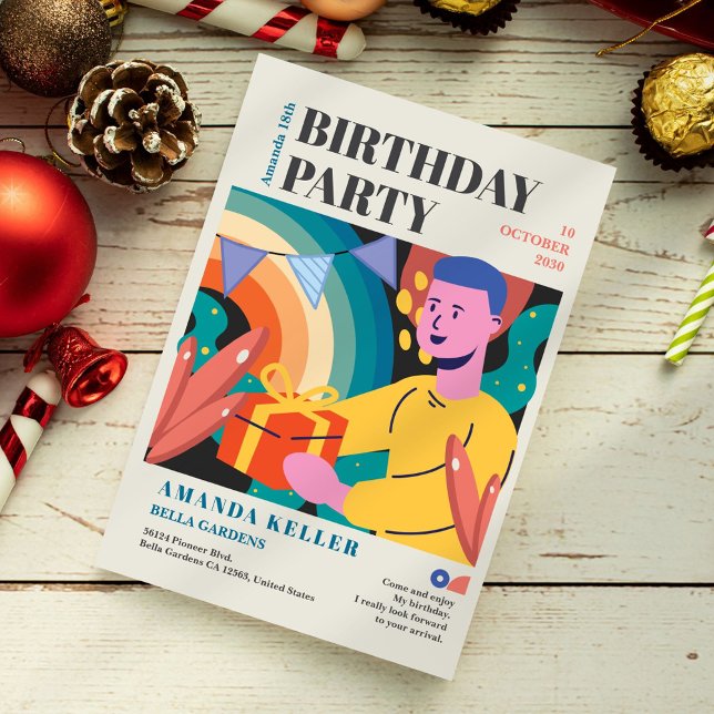 Convite de Aniversário de Cartoon Colorida (Criador carregado)