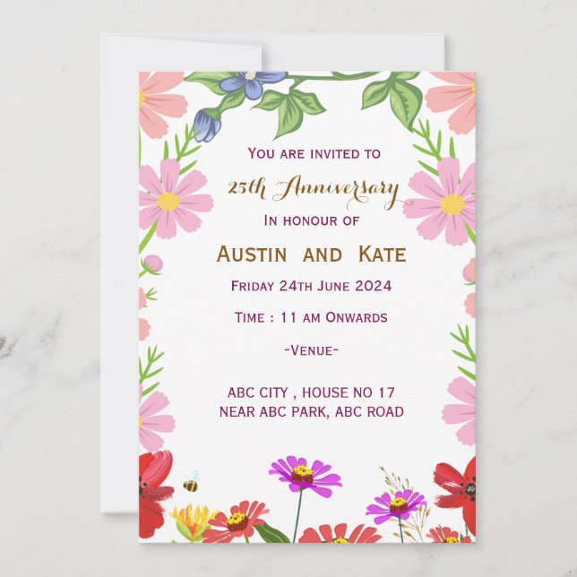 Convite de Aniversário de Casamento (Frente)