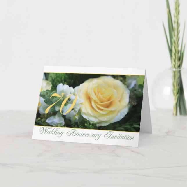 Convite de Aniversário de Casamento 70 Anos - Rosa (Frente)