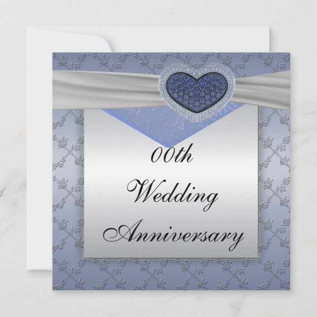 Convite de Aniversário de Casamento Azul Prata (Frente)