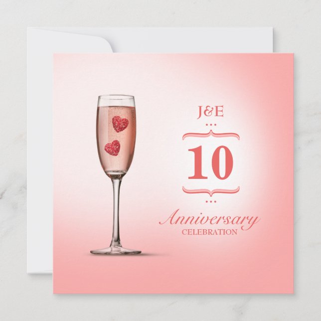 Convite de Aniversário de Casamento - Champanhe Ro (Frente)