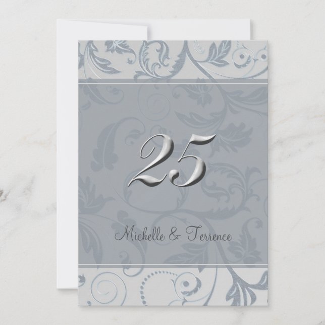 Convite de Aniversário de Casamento Cinza Azul Pra (Frente)