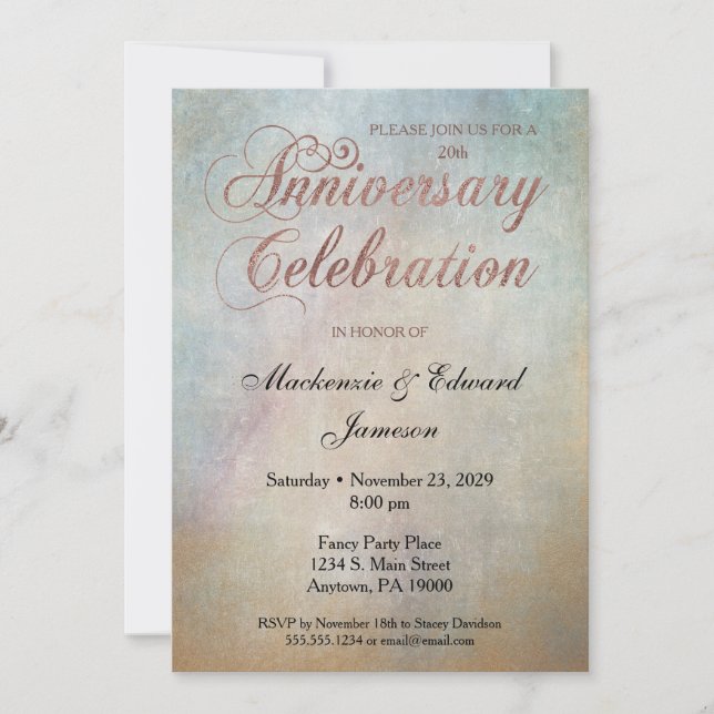 Convite de Aniversário de Casamento com Aquarela e (Frente)