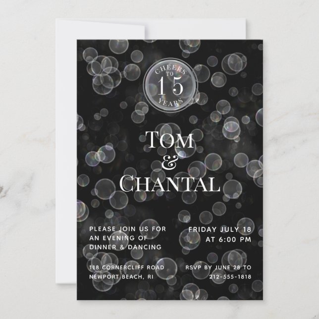 Convite de Aniversário de Casamento com Bokeh Pret (Frente)