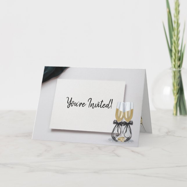 Convite de Aniversário de Casamento com Champanhe  (Frente)