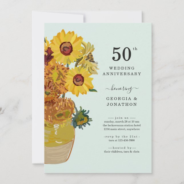 Convite de Aniversário de Casamento com Girassóis  (Frente)