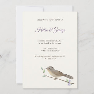 Convite de Aniversário de Casamento com Pássaro Ca