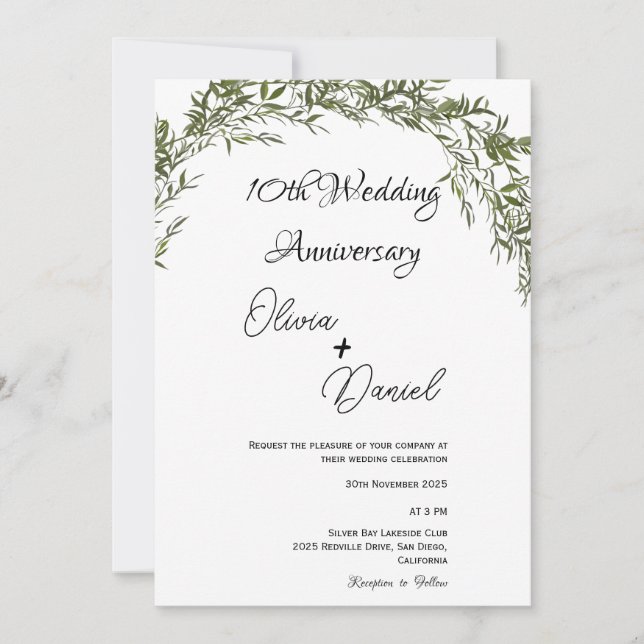Convite de Aniversário de Casamento com Verdura Cl (Frente)