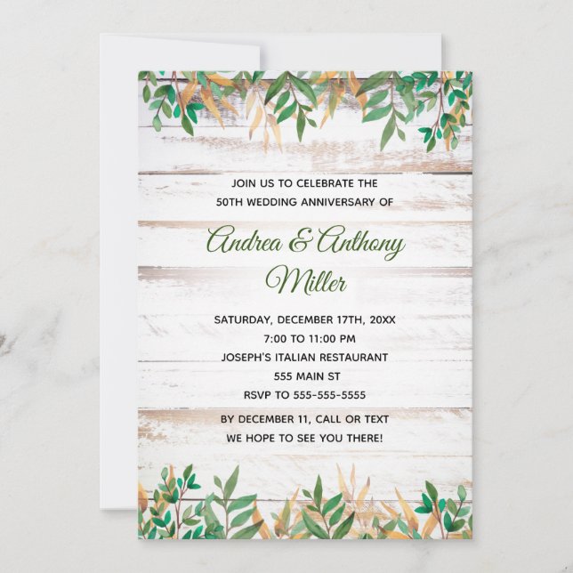 Convite de Aniversário de Casamento com Verdura Rú (Frente)