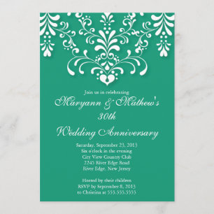 Convite de Aniversário de Casamento Damask Esmeral
