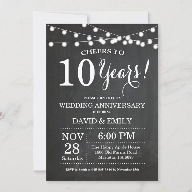 Convite de Aniversário de Casamento de 10 Anos Qua (Frente)