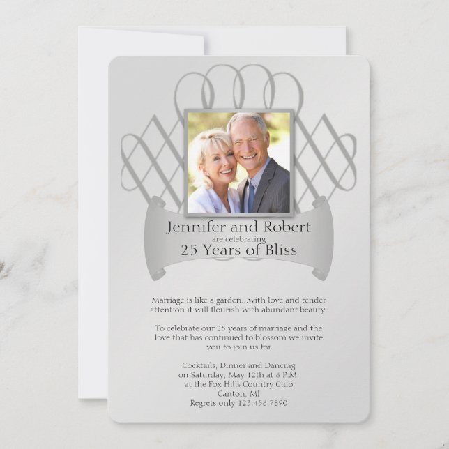 Convite de Aniversário de Casamento de 25 Anos com (Frente)