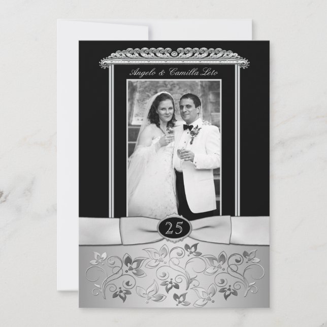 Convite de Aniversário de Casamento de 25 Anos com (Frente)