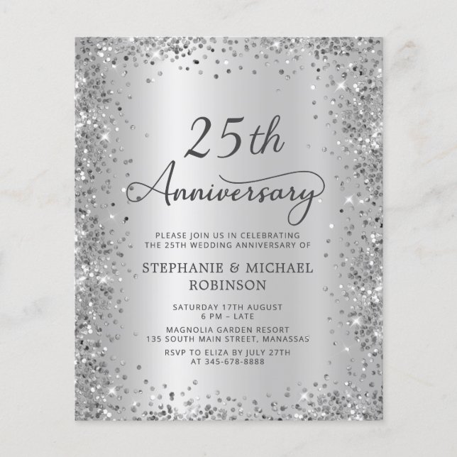 Convite de Aniversário de Casamento de 25 Anos em  (Frente)