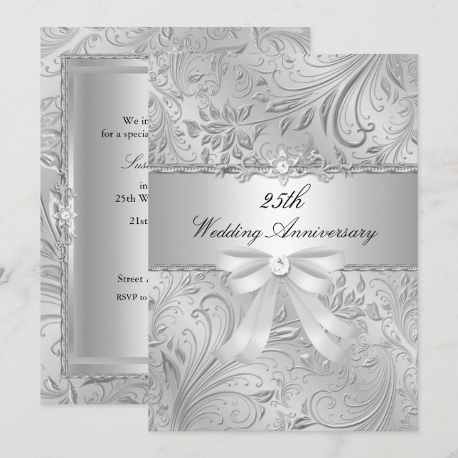 Convite de Aniversário de Casamento de 25 anos Flo (Frente/Verso)