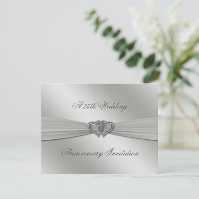 Convite de Aniversário de Casamento de 25 Anos Pra (Em pé/Frente)