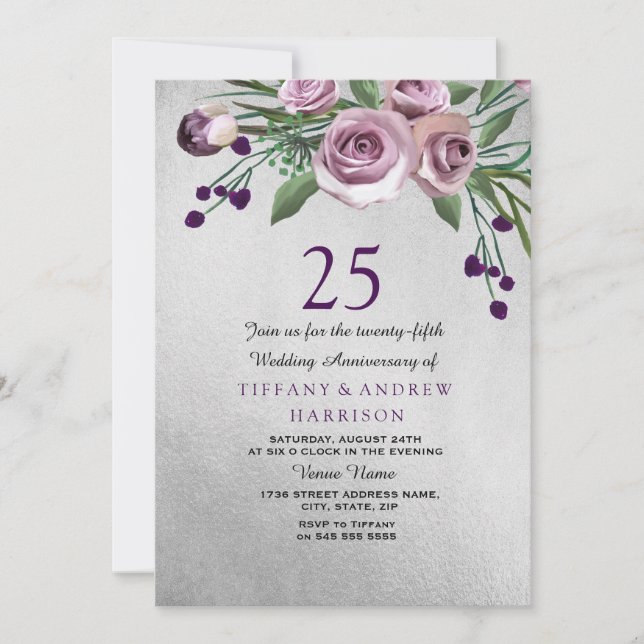 Convite de Aniversário de Casamento de 25 Anos Pra (Frente)