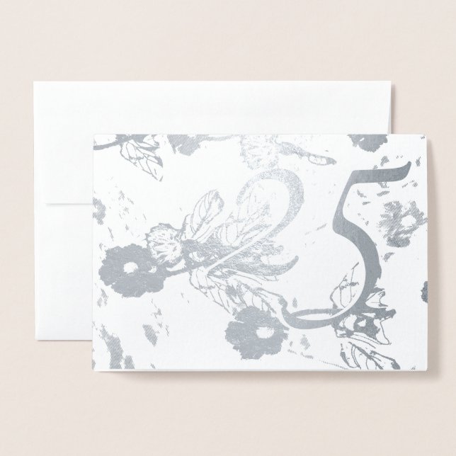 Convite de Aniversário de Casamento de 25 Silver (Frente com envelope)