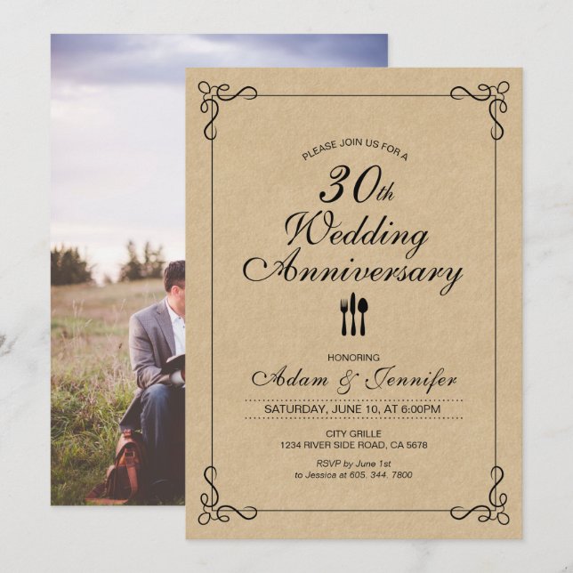 Convite de aniversário de casamento de 30 anos kra (Frente/Verso)