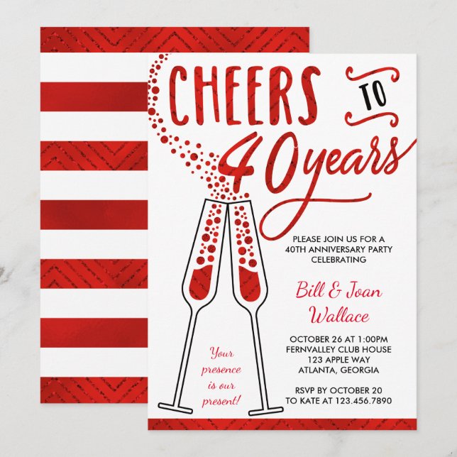 Convite de Aniversário de Casamento de 40 Anos, Br (Frente/Verso)