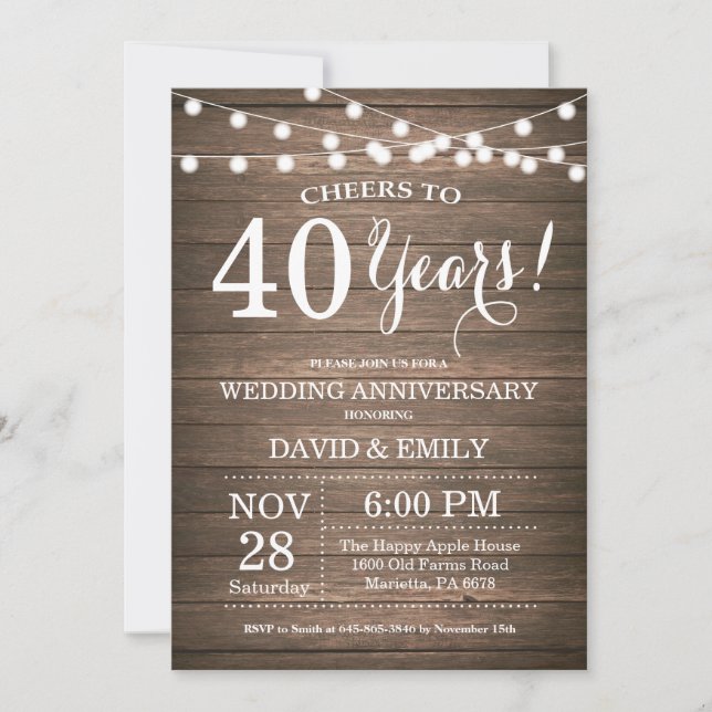 Convite de Aniversário de Casamento de 40 Anos Rus (Frente)