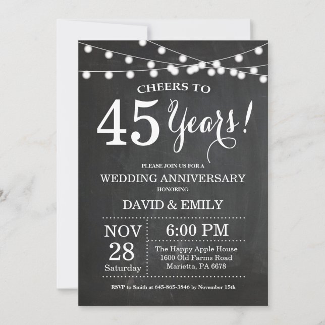 Convite de Aniversário de Casamento de 45 Anos Qua (Frente)