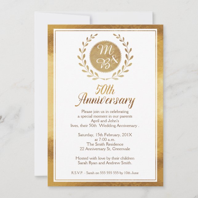 Convite de Aniversário de Casamento de 50 Anos com (Frente)