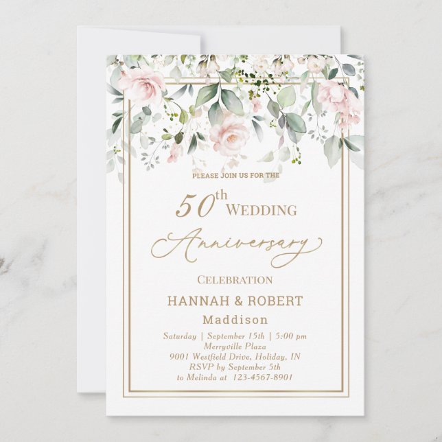 Convite de Aniversário de Casamento de 50 Anos com (Frente)