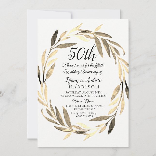 Convite de Aniversário de Casamento de 50 anos Cor (Frente)