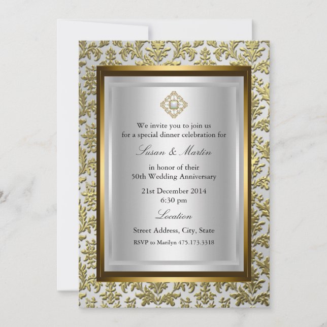 Convite de Aniversário de Casamento de 50 anos em  (Frente)