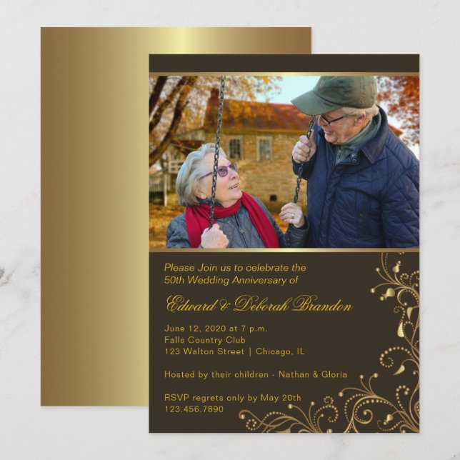 Convite de Aniversário de Casamento de 50 Anos Flo (Frente/Verso)
