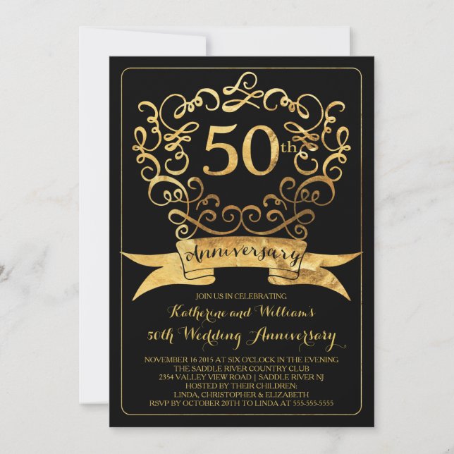 Convite de Aniversário de Casamento de 50 Anos Gol (Frente)