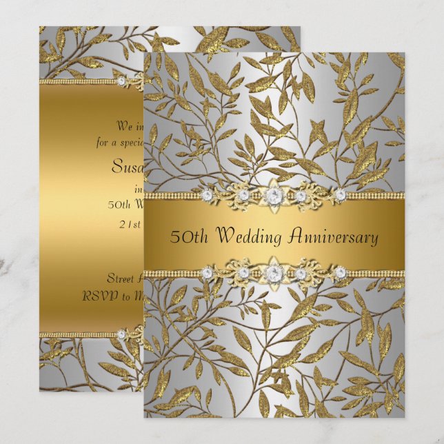 Convite de Aniversário de Casamento de 50 anos Gol (Frente/Verso)